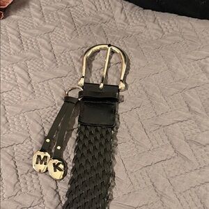 MICHAEL Michael Kors Black Woven Belt with Silver Accents